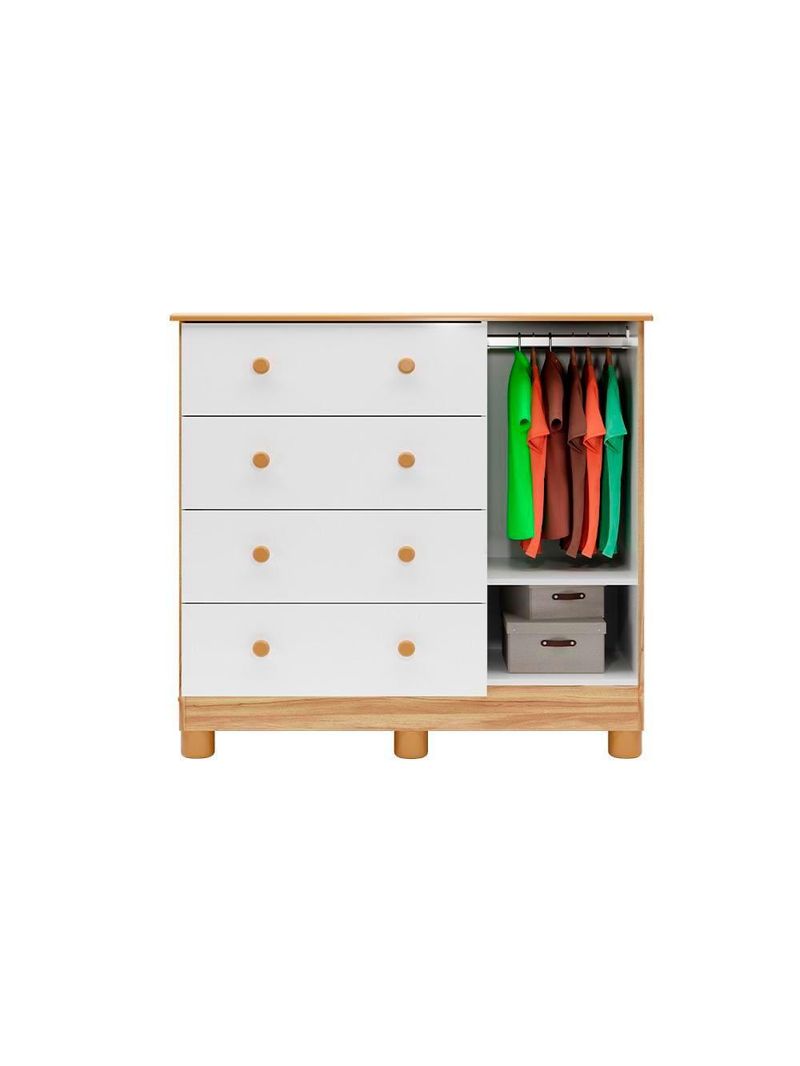 Cômoda infantil peroba duda plus com 1 porta, 4 gavetas, 1 prateleira e 95,3 cm de largura