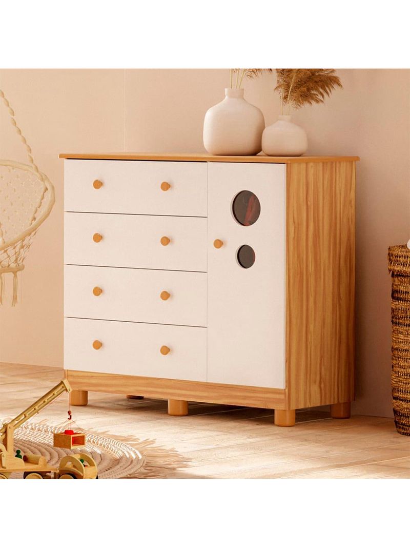 Cômoda infantil peroba duda plus com 1 porta, 4 gavetas, 1 prateleira e 95,3 cm de largura