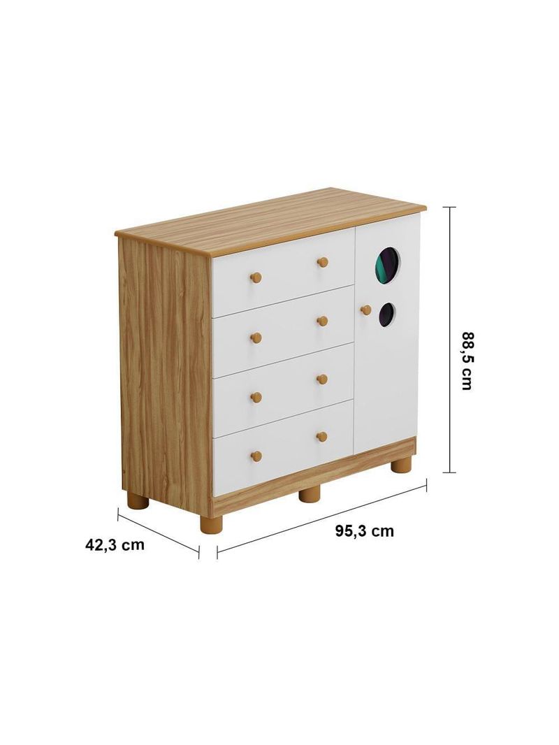 Cômoda infantil peroba duda plus com 1 porta, 4 gavetas, 1 prateleira e 95,3 cm de largura