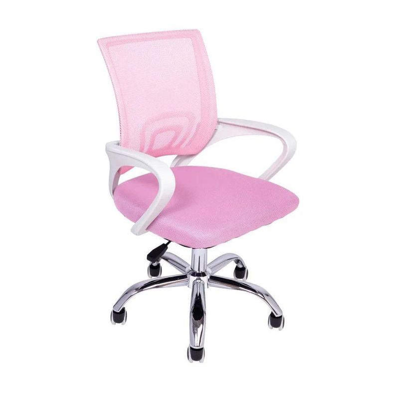 Kit 6 Cadeiras De Escritório Begonia Tela Mesh Ergonômico Rosa