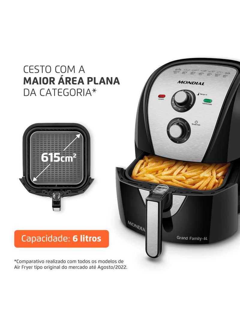 Fritadeira elétrica sem Óleo air fryer mondial afn-60 6l preta/inox