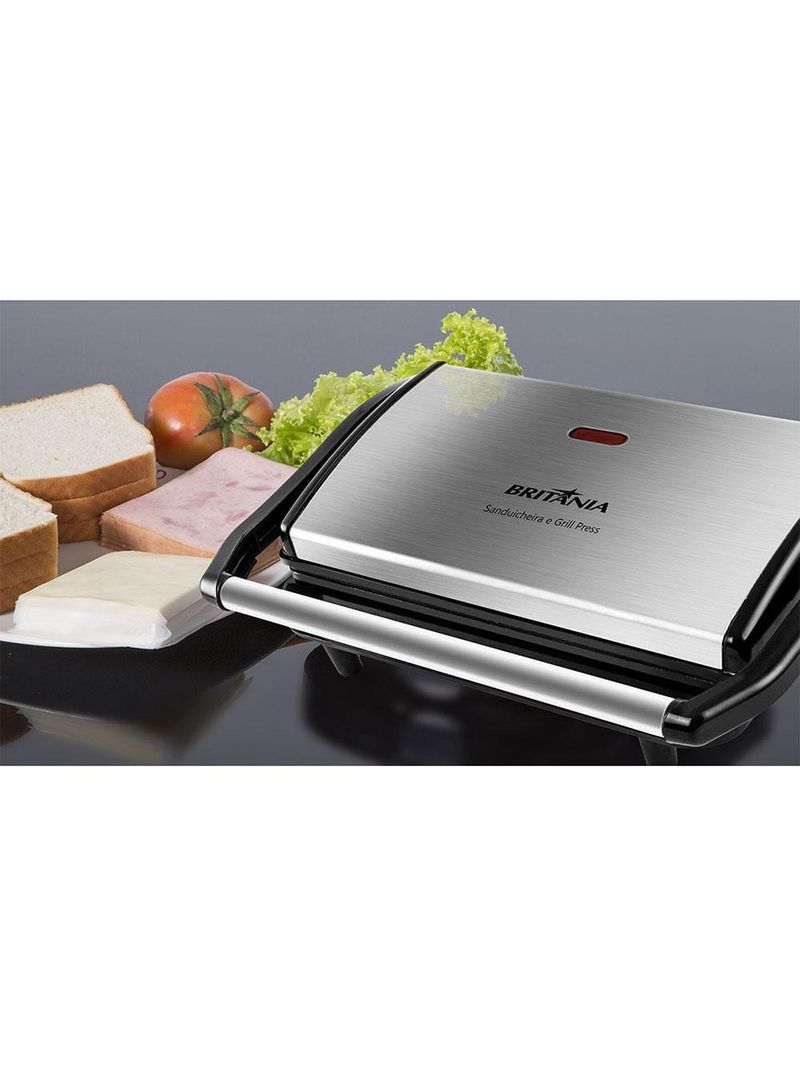 Sanduicheira grill britânia bgr27i press 850w antiaderente – inox/preta