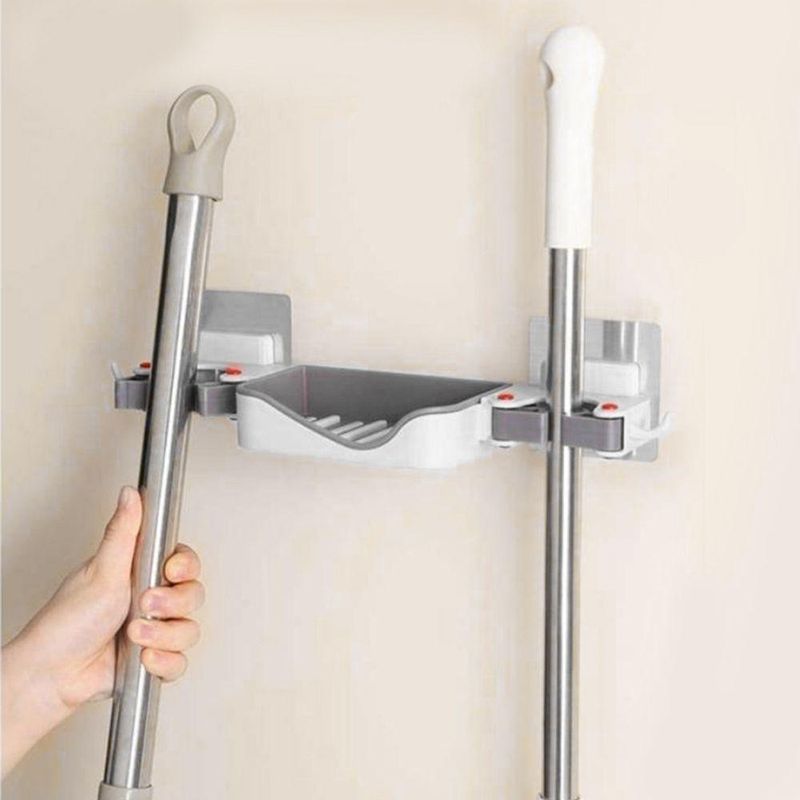 Suporte Parede Para Sabonete, Vassoura E Rodo Organizador Prático Para Banheiro E Lavanderia Branco