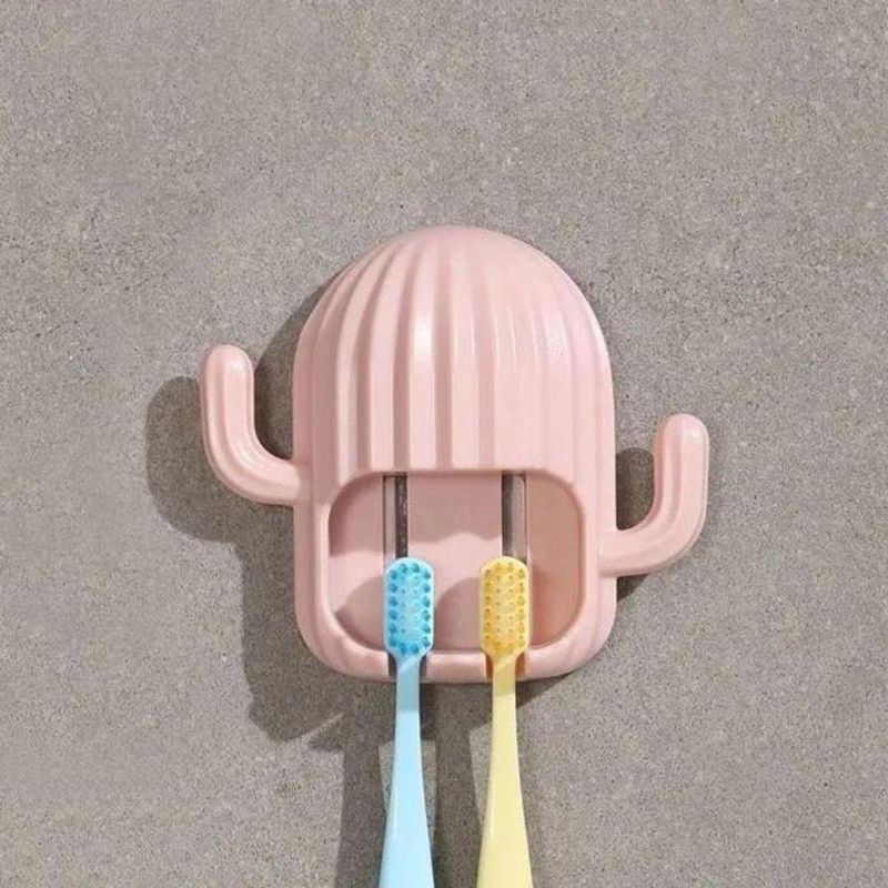 Porta Escova De Dente De Parede Cacto – Organizador Divertido Para Banheiro Rosa