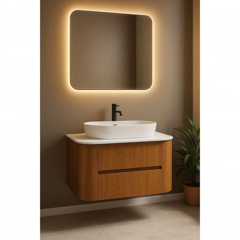 Espelheira para Banheiro com LED Estela sem Portas MDF LED Embutido 80 cm