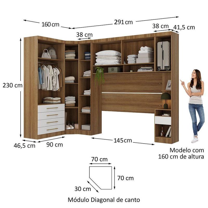 Quarto 7 Portas 5 Gavetas Cab Cs Paris Master Luciane Móveis Avelã Pf-branco Pf