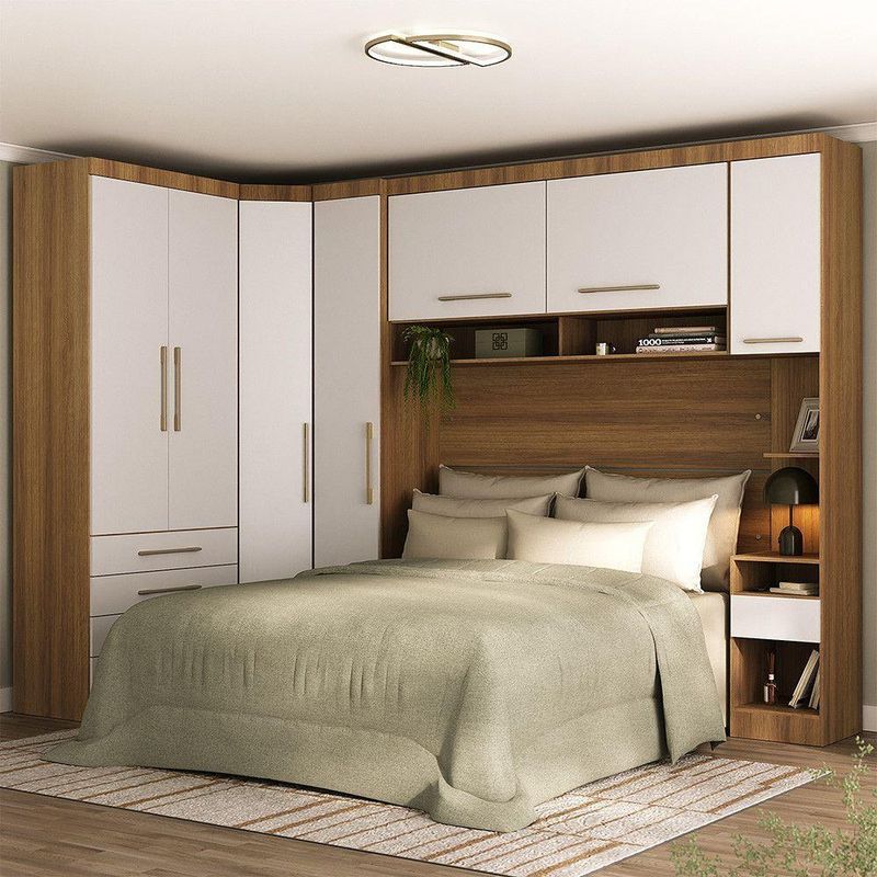 Quarto 7 Portas 5 Gavetas Cab Cs Paris Master Luciane Móveis Avelã Pf-branco Pf