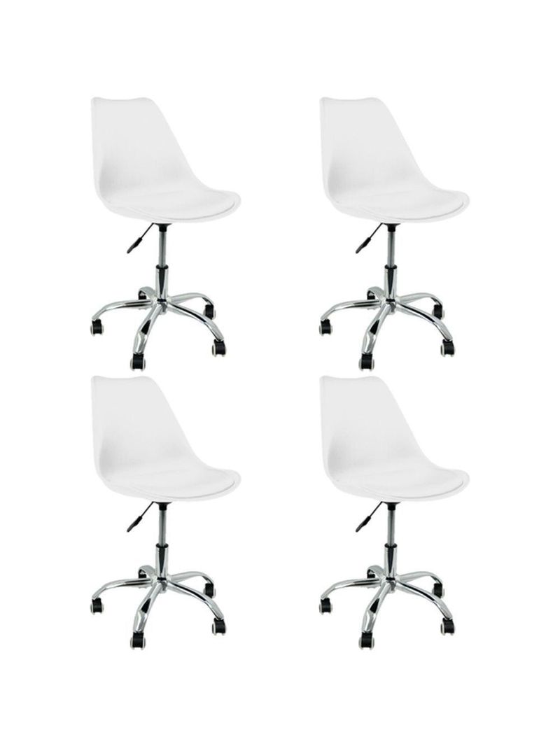 Kit 4 Cadeira Leda Giratória, Base Cromada Com Rodízios, Regulagem De Altura,branco