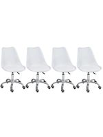 Kit 4 Cadeira Leda Giratória, Base Cromada Com Rodízios, Regulagem De Altura,branco