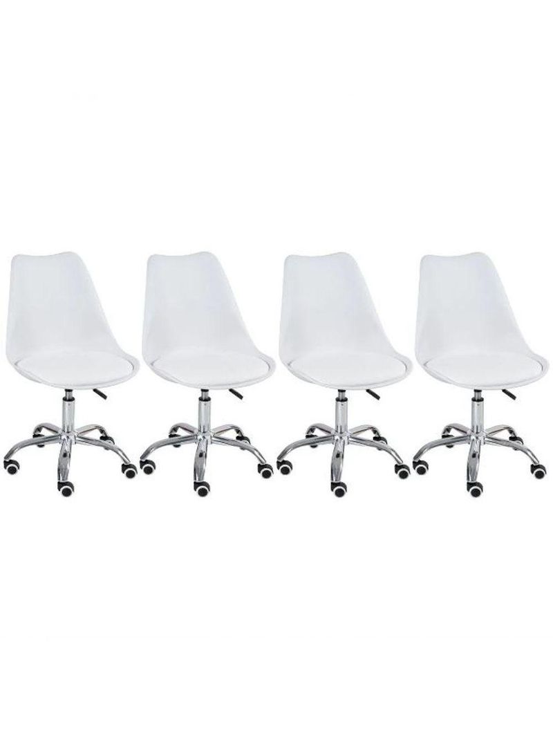 Kit 4 Cadeira Leda Giratória, Base Cromada Com Rodízios, Regulagem De Altura,branco