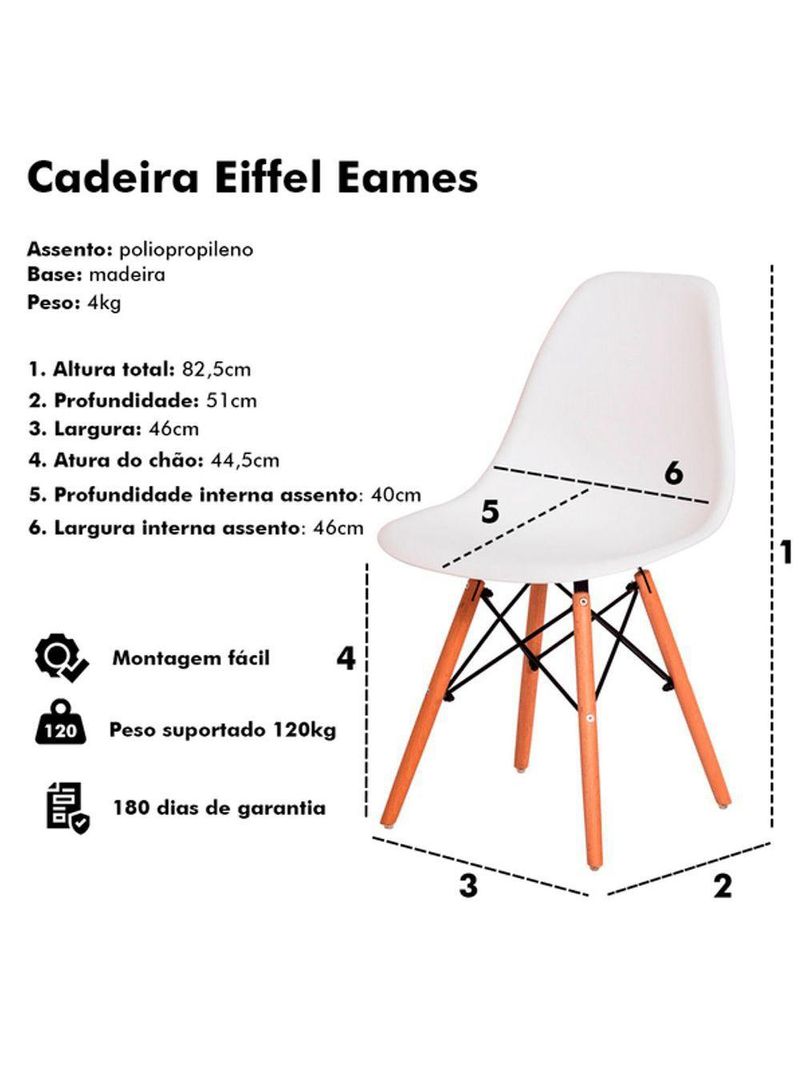 Cadeira Eiffel Charles Eames Branca Com Base De Madeira, Elegância E Conforto