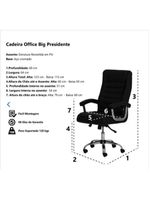Cadeira Presidente Preta Computador Big Molas Couro Sintético Preto