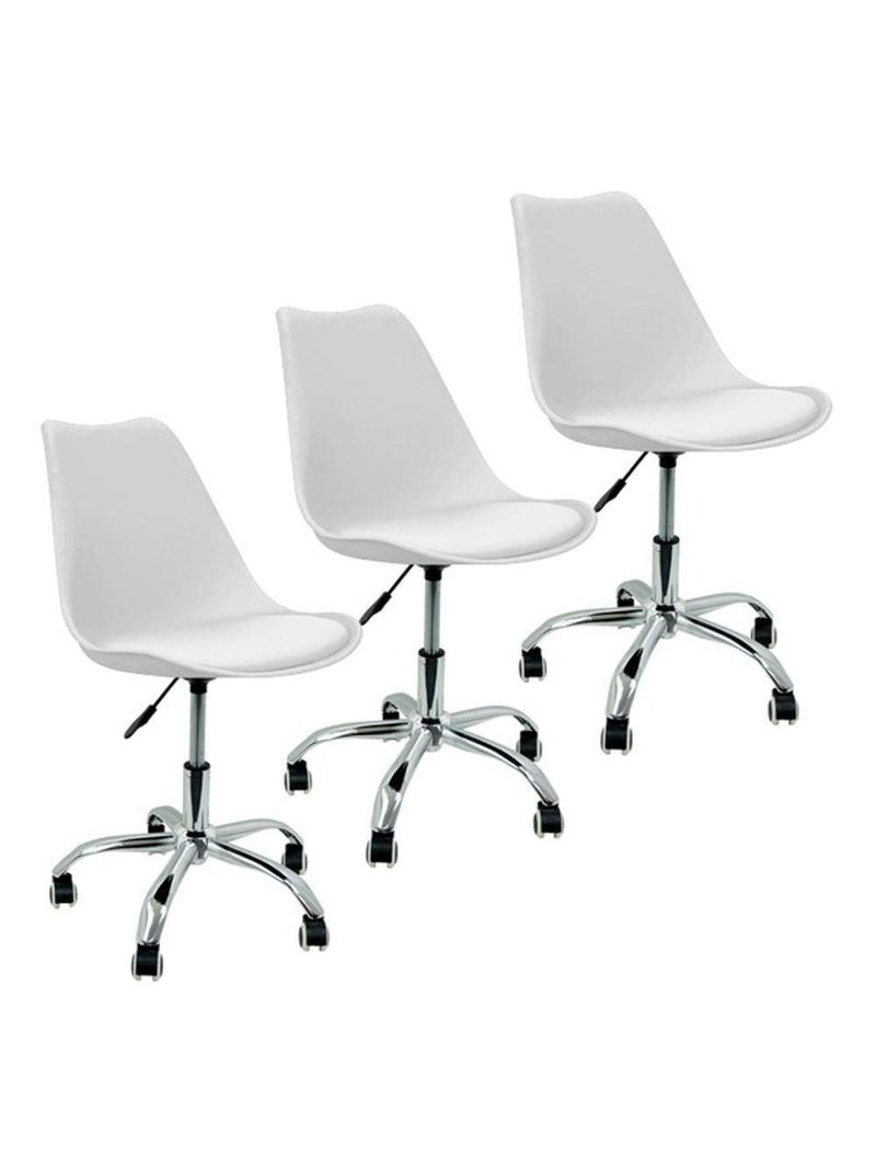 Kit 3 Cadeira Home Office Leda Giratória, Base Cromada Com Rodízios, Regulagem De Altura,branco