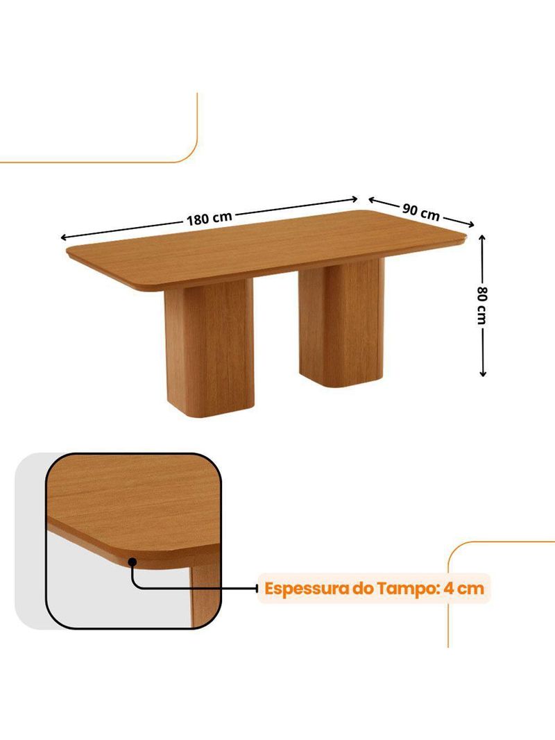 Mesa De Jantar Eloise 180cm Tampo MDF Com 6 Cadeira Moderna Veludo Capuccino Naturalle
