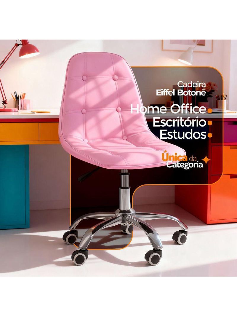 Cadeira Office Eiffel Botonê Ajustável Oficial Girat + Ebook Rosa 1