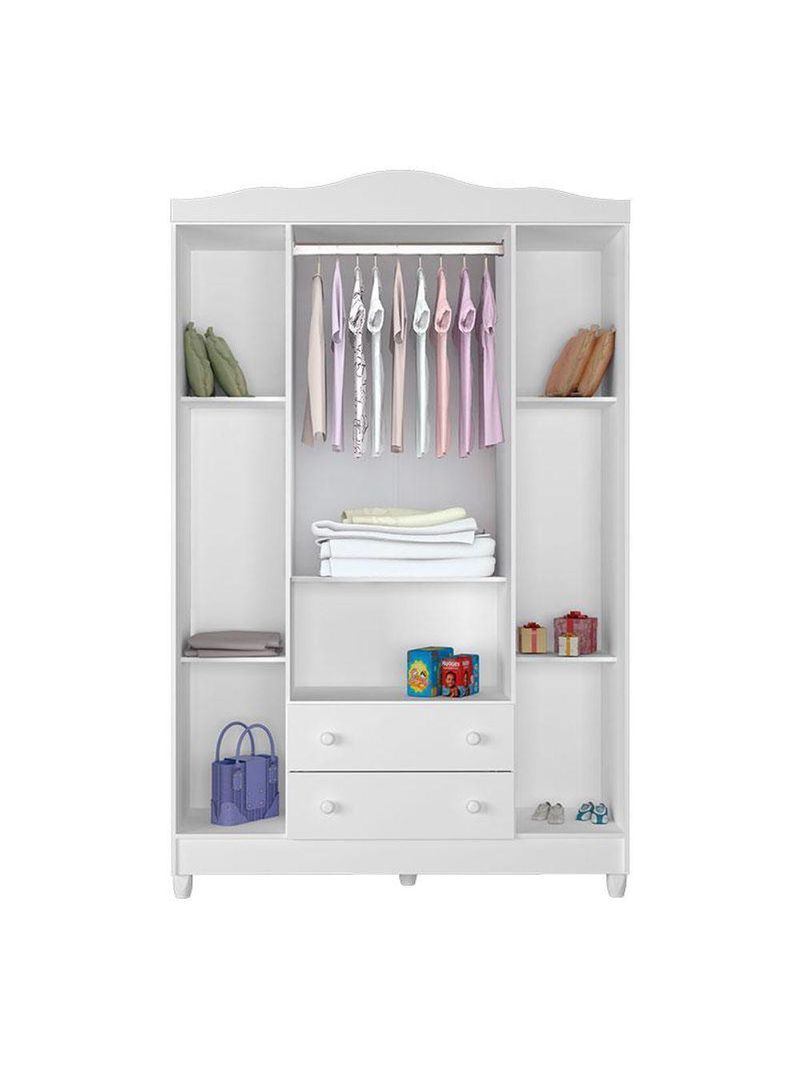 Quarto De Bebê Ariel 4 Portas Com Berço Americano Mirelle Branco Brilho - Carolina