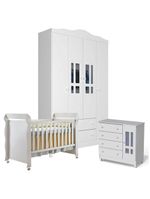 Quarto De Bebê Ariel 4 Portas Com Berço Americano Mirelle Branco Brilho - Carolina