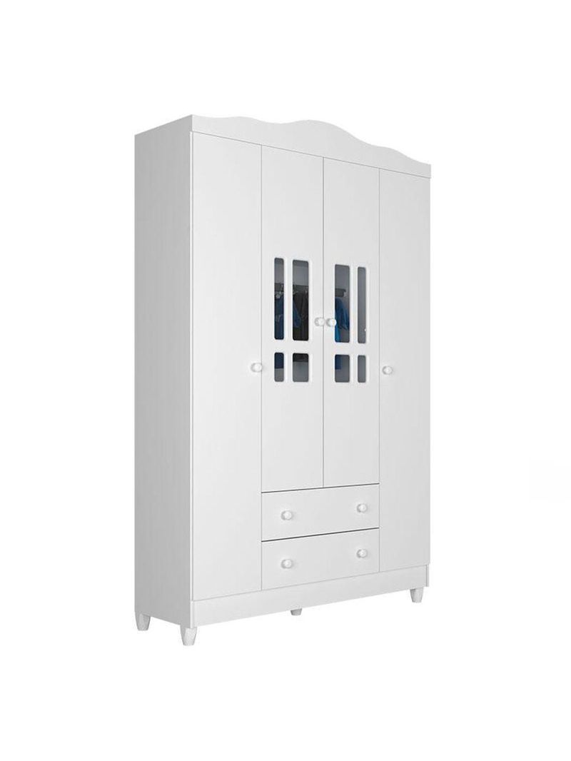 Quarto De Bebê Ariel 4 Portas Com Berço Americano Mirelle Branco Brilho - Carolina