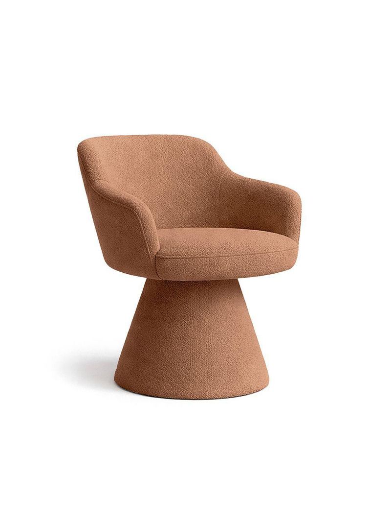 Cadeira De Mesa De Jantar Jade Base Cone Giratória Bouclé Terracota - Nexta Casa
