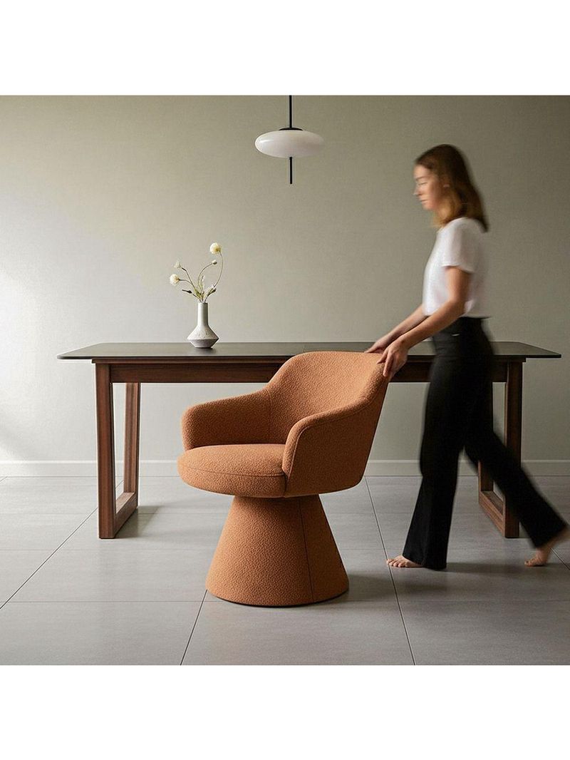 Cadeira De Mesa De Jantar Jade Base Cone Giratória Bouclé Terracota - Nexta Casa