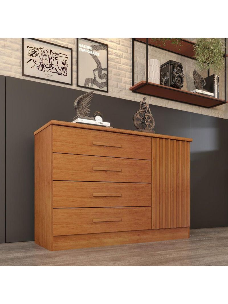 Cômoda Para Quarto Ripada 1 Portas 4 Gavetas - Barcelona-cinamomo - Tcil Móveis