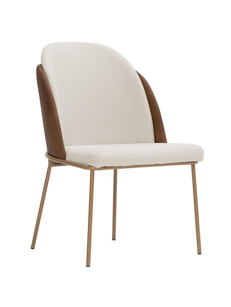 Cadeira De Jantar Mila Aço Ourof Corano Marrom/velosuede Off White - Nexta Casa