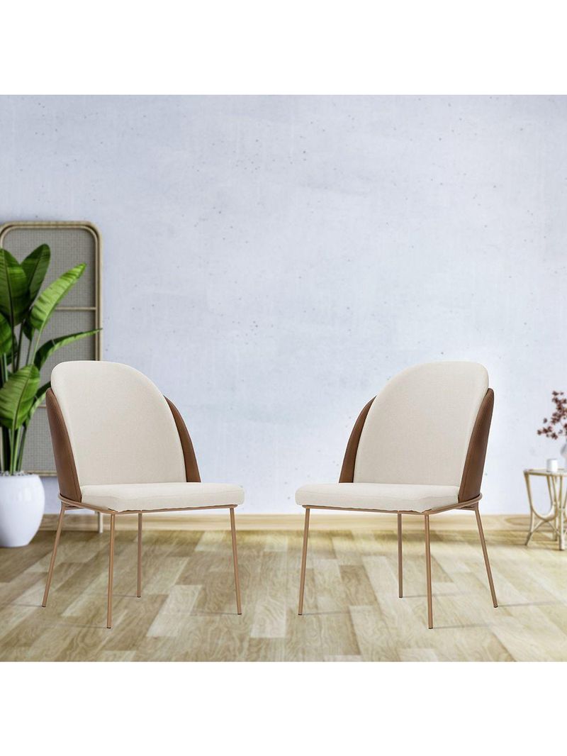 Cadeira De Jantar Mila Aço Ourof Corano Marrom/velosuede Off White - Nexta Casa