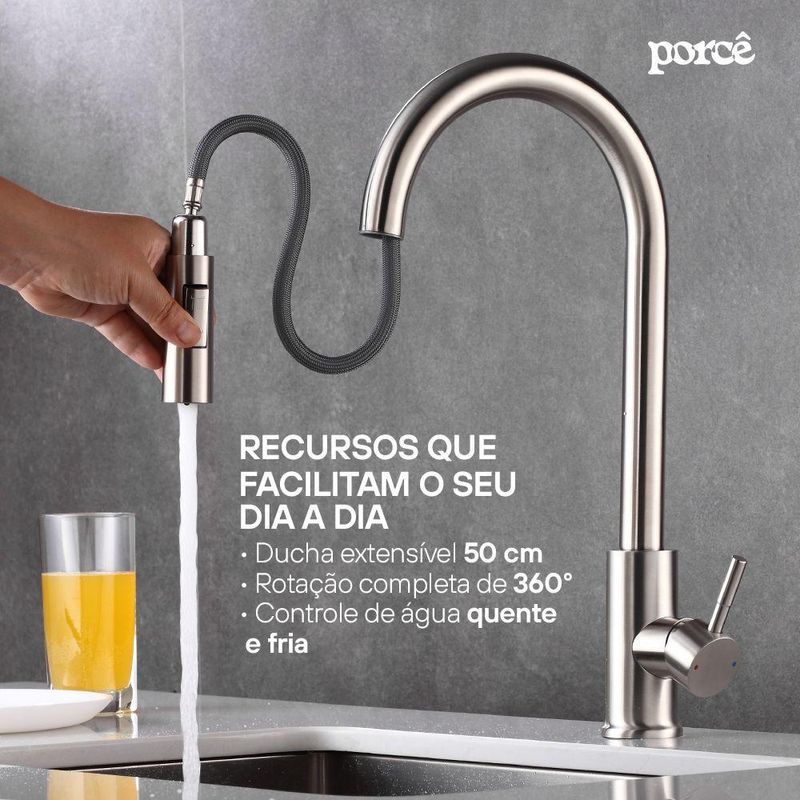 Torneira de Cozinha Monocomando Gourmet Hestia Aço Inox Escovado (PTM35SS50A-ES)