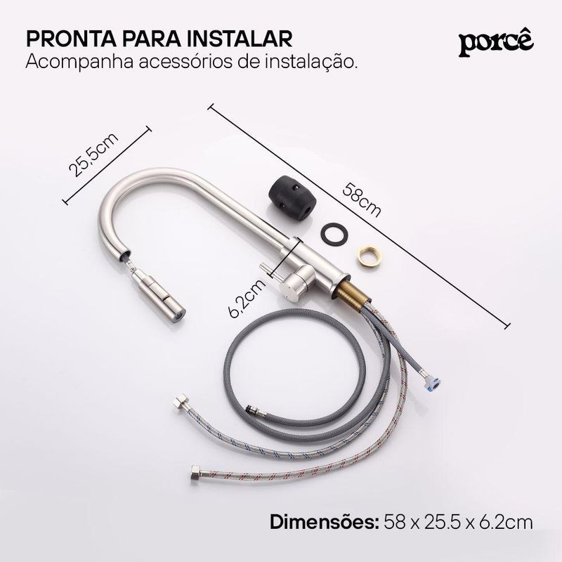 Torneira de Cozinha Monocomando Gourmet Hestia Aço Inox Escovado (PTM35SS50A-ES)