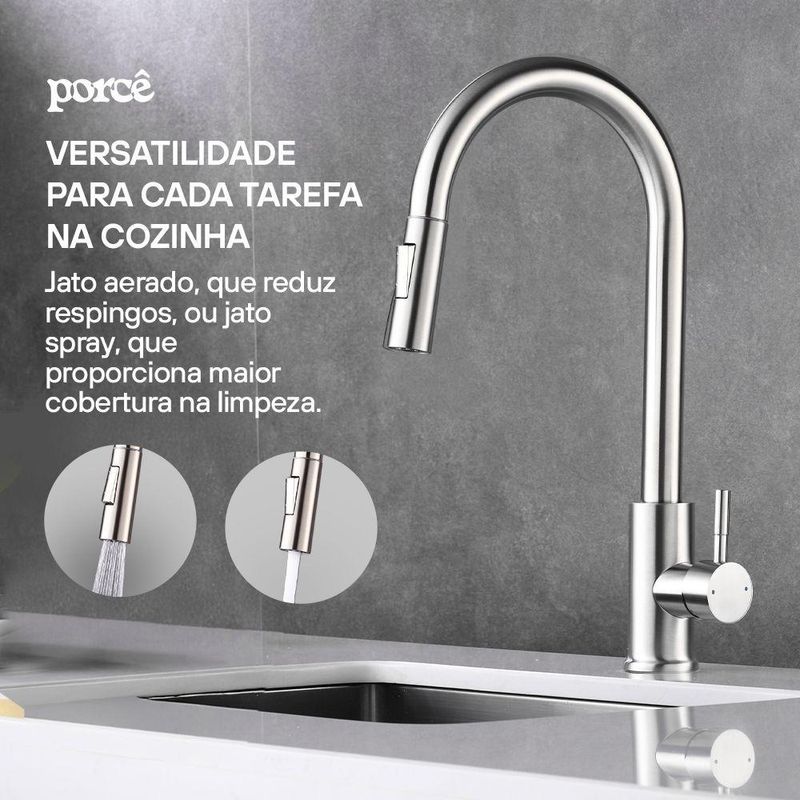 Torneira de Cozinha Monocomando Gourmet Hestia Aço Inox Escovado (PTM35SS50A-ES)