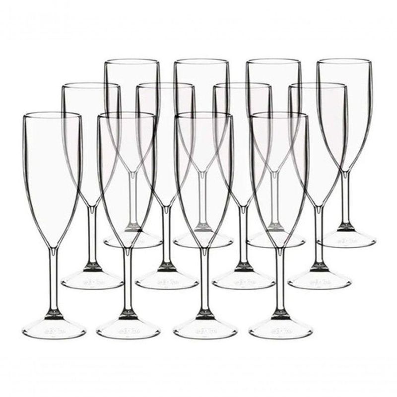 Taça para Espumante 180ML Acrílico Translucida Kit 12 Unidades para Festas Transparente Higipack