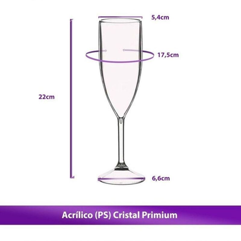 Taça para Espumante 180ML Acrílico Translucida Kit 12 Unidades para Festas Transparente Higipack
