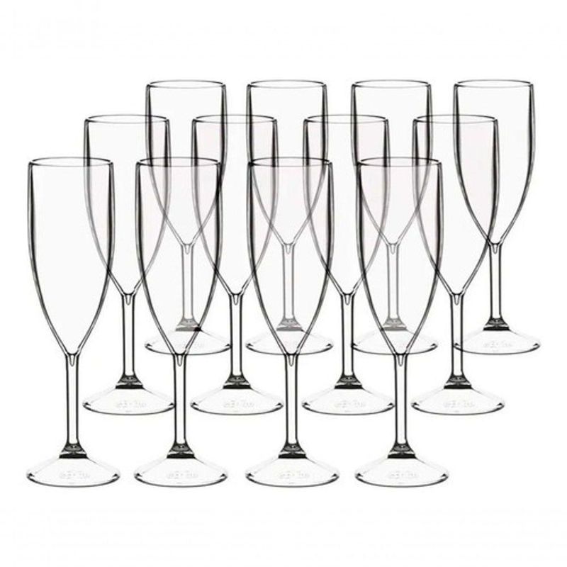 Taça para Espumante 180ML Acrílico Translucida Kit 12 Unidades para Festas Transparente Higipack