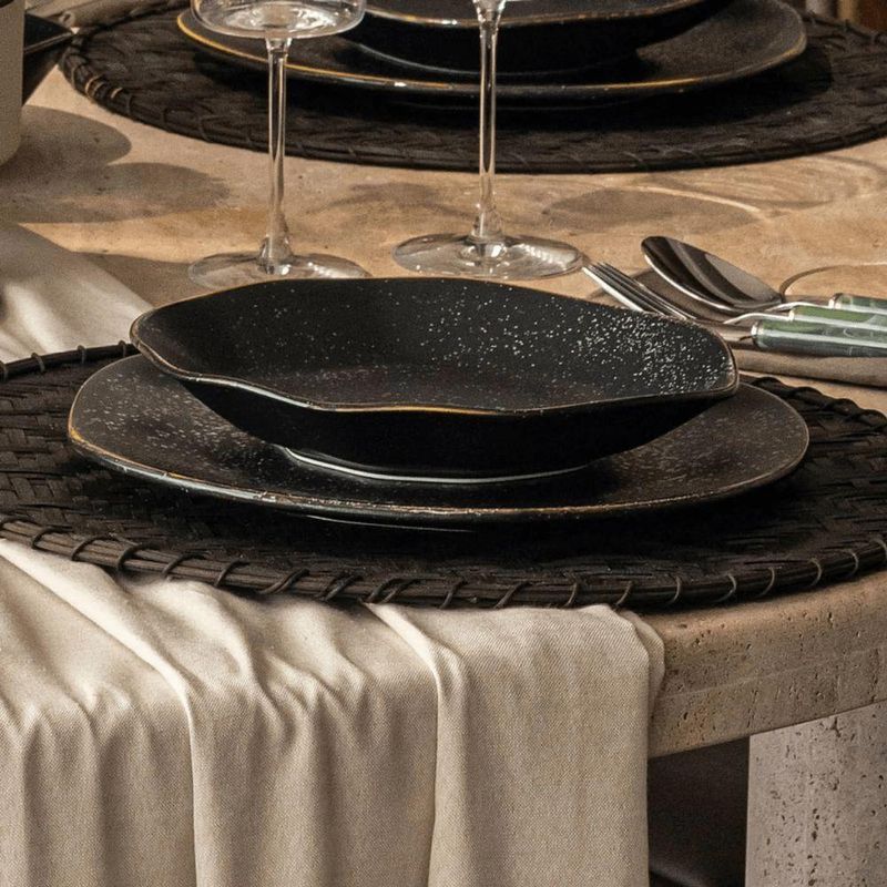 Prato Fundo Ryo Volcano 1 Peça Porcelana Ondulado para Massas Preto