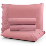 Jogo De Lençol Casal Nobless Bordado Micropercal 200 Fios Toque De Algodão 4 Peças Rosa Antigo