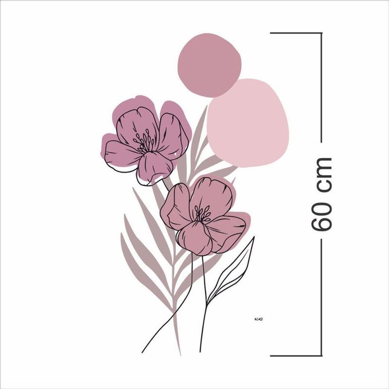 Adesivo Floral Boho Rosa Estilo Nórdico 35x60 Minimalista Abstrato