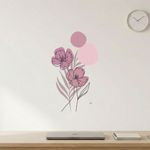 Adesivo Floral Boho Rosa Estilo Nórdico 35x60 Minimalista Abstrato