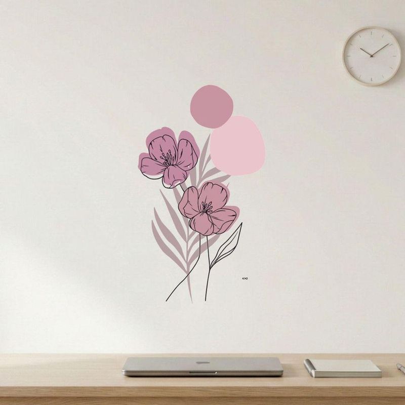 Adesivo Floral Boho Rosa Estilo Nórdico 35x60 Minimalista Abstrato