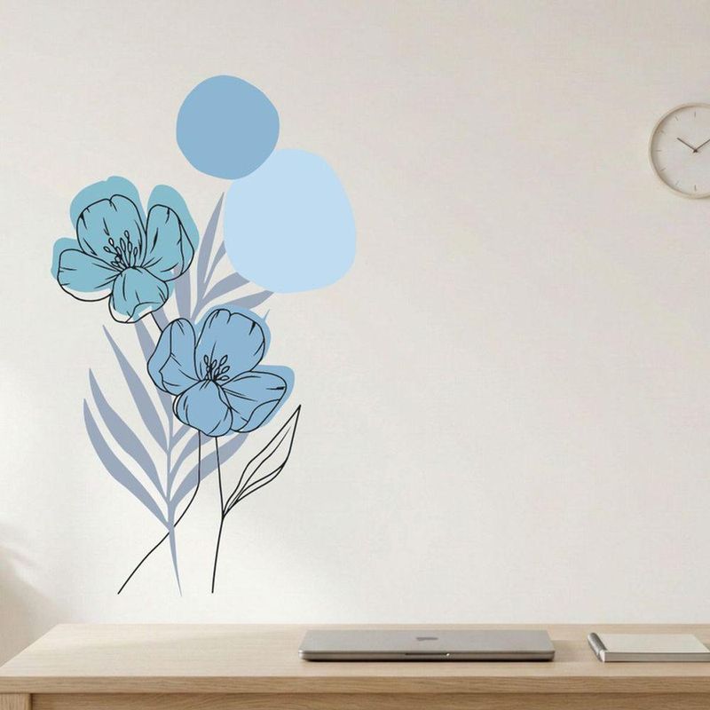 Adesivo Floral Boho Azul Estilo Nórdico 50x90 Minimalista Abstrato
