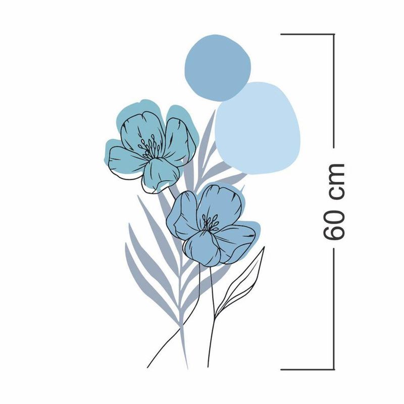 Adesivo Floral Boho Azul Estilo Nórdico 35x60 Minimalista Abstrato