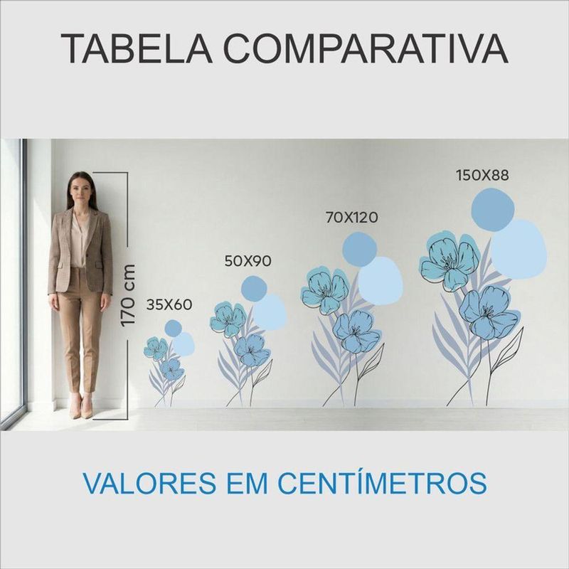 Adesivo Floral Boho Azul Estilo Nórdico 50x90 Minimalista Abstrato