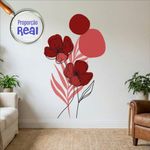 Adesivo Floral Boho Vermelho Estilo Nórdico 88x150 Minimalista Abstrato