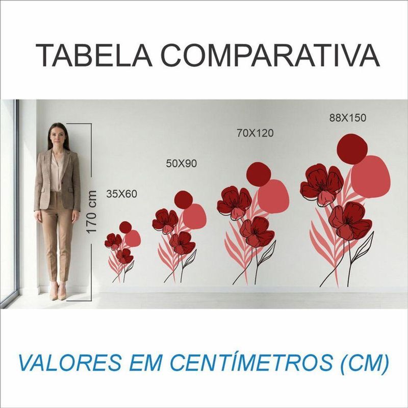 Adesivo Floral Boho Vermelho Estilo Nórdico 88x150 Minimalista Abstrato