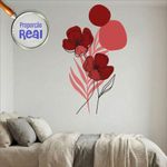 Adesivo Floral Boho Vermelho Estilo Nórdico 88x150 Minimalista Abstrato