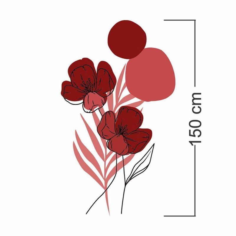 Adesivo Floral Boho Vermelho Estilo Nórdico 88x150 Minimalista Abstrato