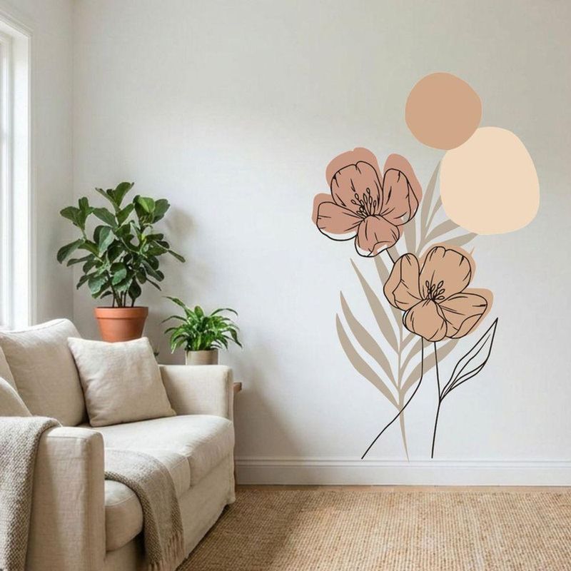 Adesivo Floral Boho Marrom Estilo Nórdico 88x150 Minimalista Abstrato