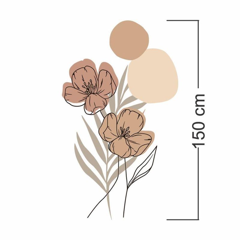 Adesivo Floral Boho Marrom Estilo Nórdico 88x150 Minimalista Abstrato