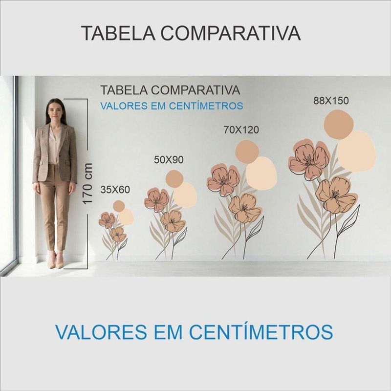 Adesivo Floral Boho Marrom Estilo Nórdico 70x120 Minimalista Abstrato