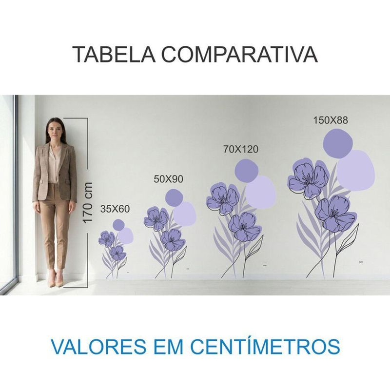 Adesivo Floral Boho Roxo Estilo Nórdico 35x60 Minimalista Abstrato