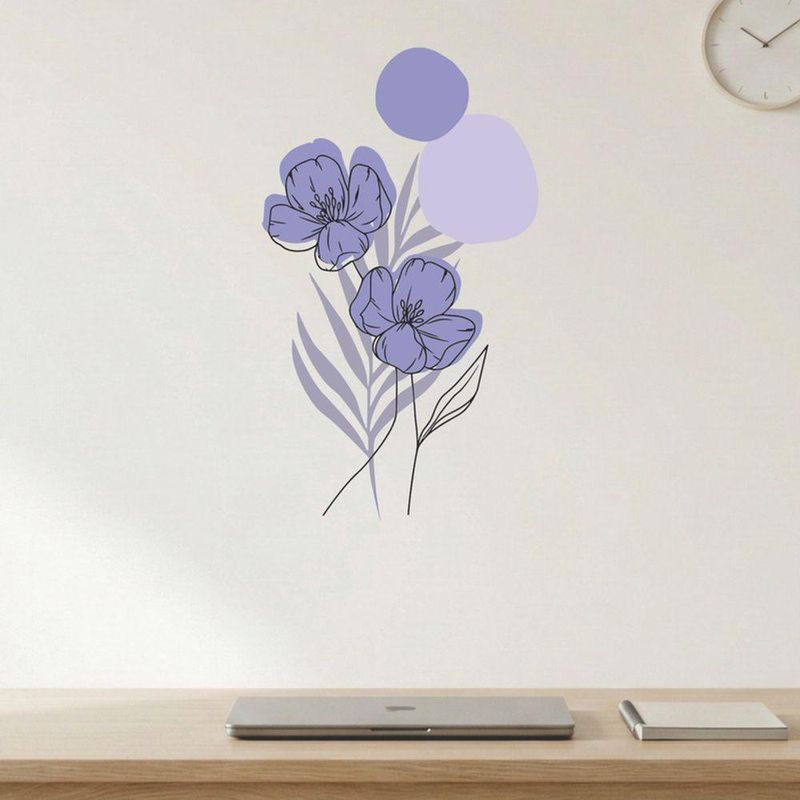 Adesivo Floral Boho Roxo Estilo Nórdico 35x60 Minimalista Abstrato